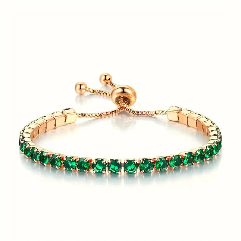 Green Stone Slider Tennis Bracelet in Gold Tone