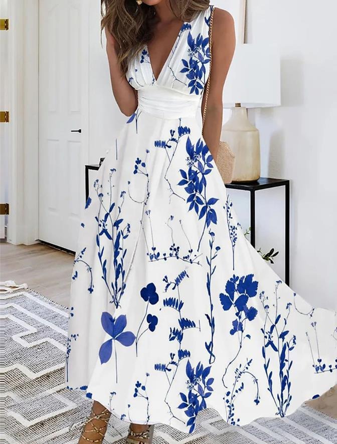 Floral Print Relaxed-Fit Flowing Summer Maxi Dress