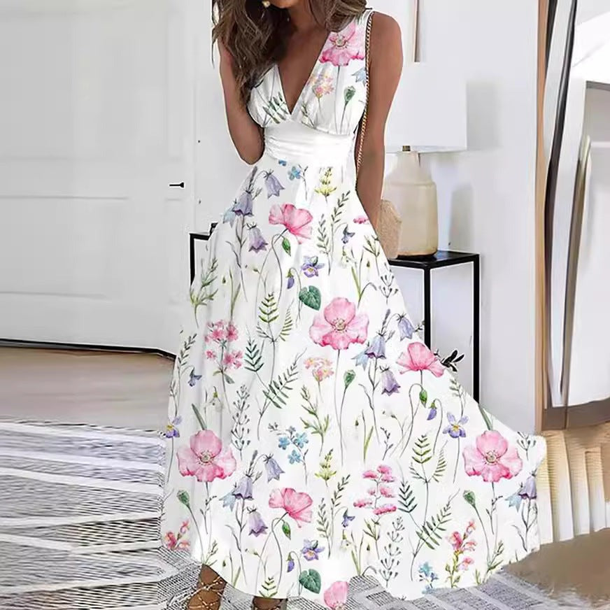 Floral Print Relaxed-Fit Flowing Summer Maxi Dress