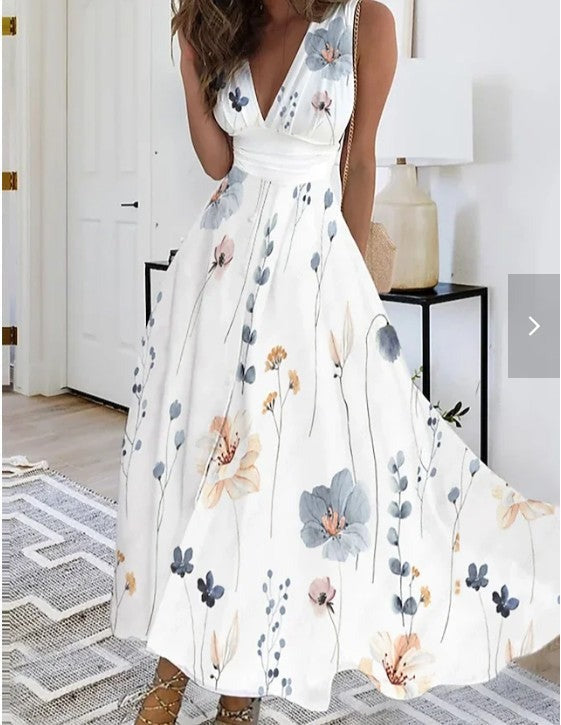 Floral Print Relaxed-Fit Flowing Summer Maxi Dress