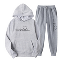 Hoodie and Jogger Loungewear Set with Heart Line Motif