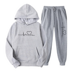 Hoodie and Jogger Loungewear Set with Heart Line Motif