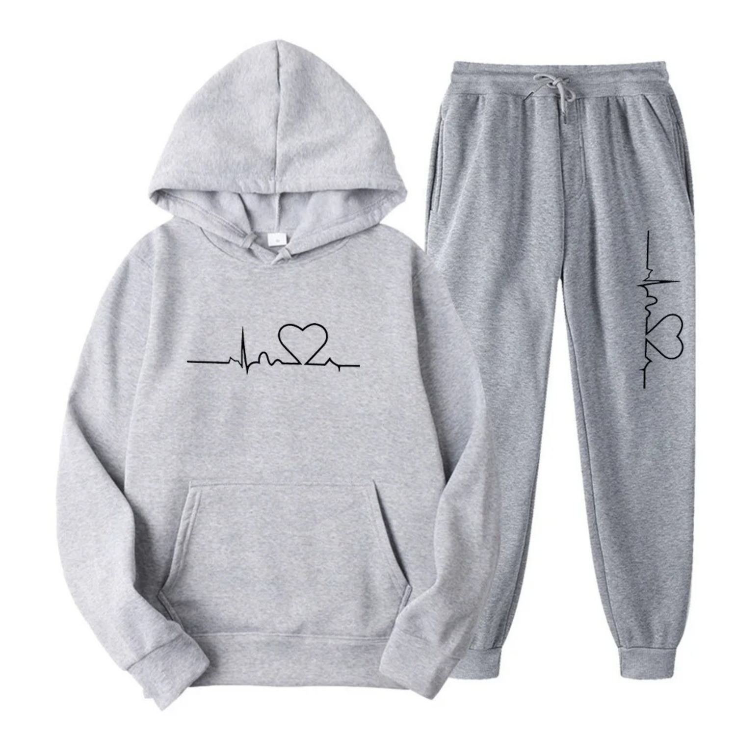 Hoodie and Jogger Loungewear Set with Heart Line Motif