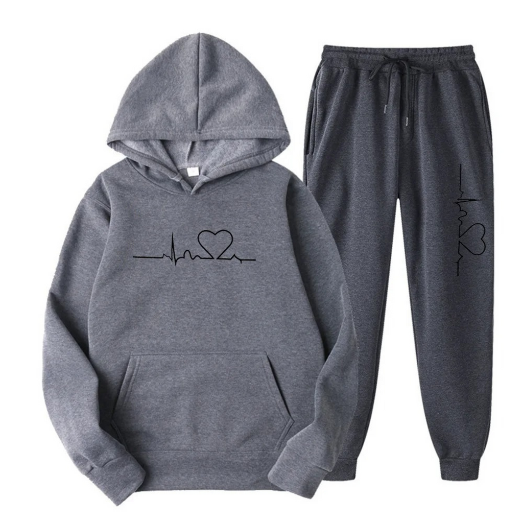 Hoodie and Jogger Loungewear Set with Heart Line Motif
