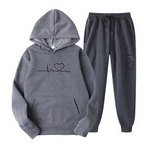 Hoodie and Jogger Loungewear Set with Heart Line Motif