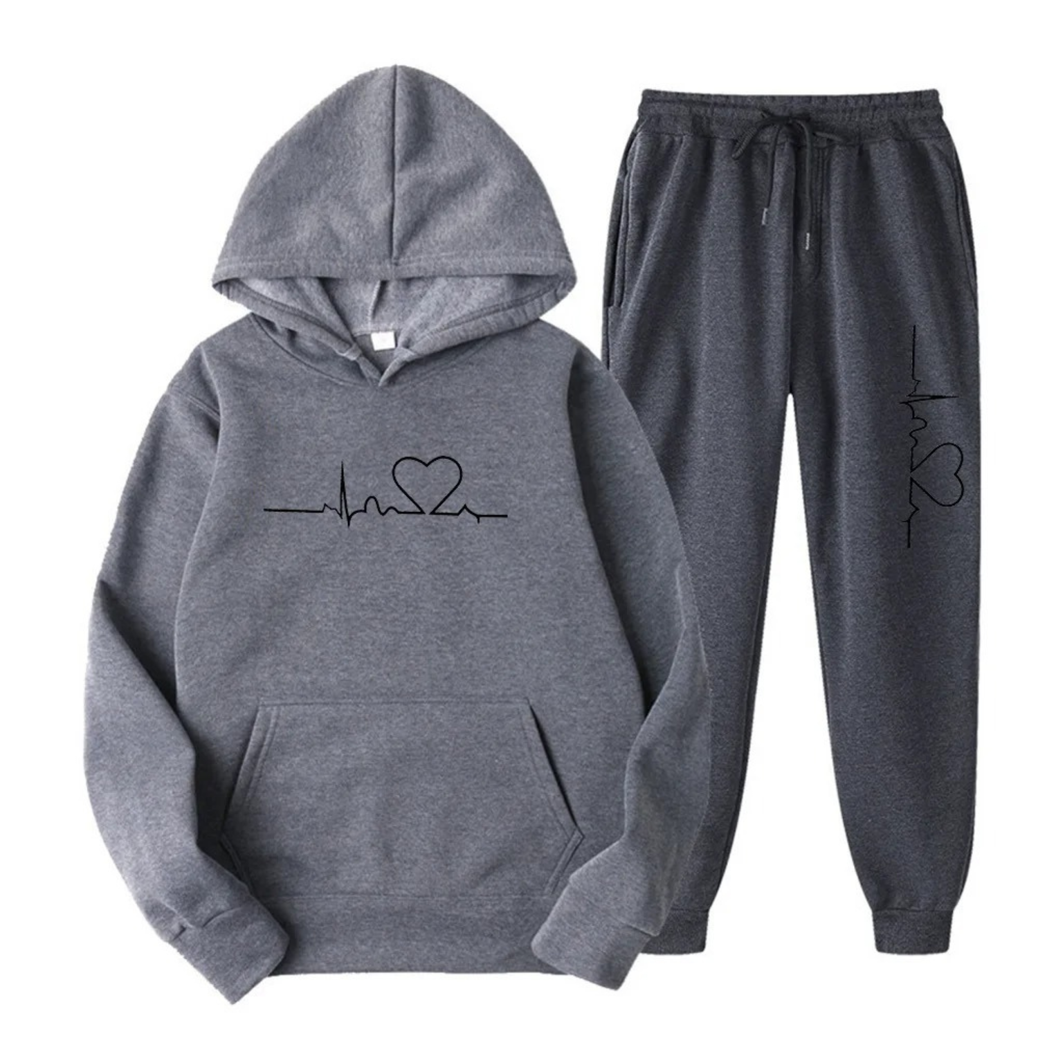Hoodie and Jogger Loungewear Set with Heart Line Motif