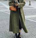 Double-Breasted Brushed Coat with Turn-Down Collar and Long Cut
