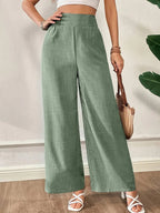 Wide-Leg Trousers with Smocked Side Panels