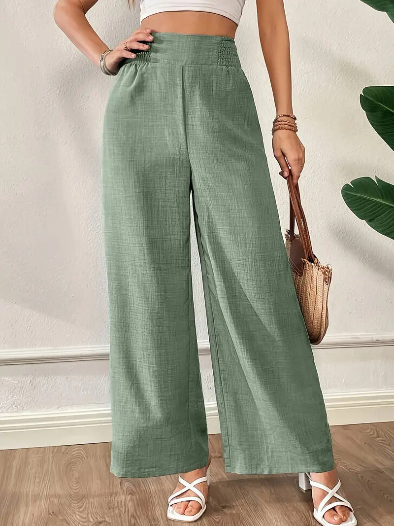 Wide-Leg Trousers with Smocked Side Panels