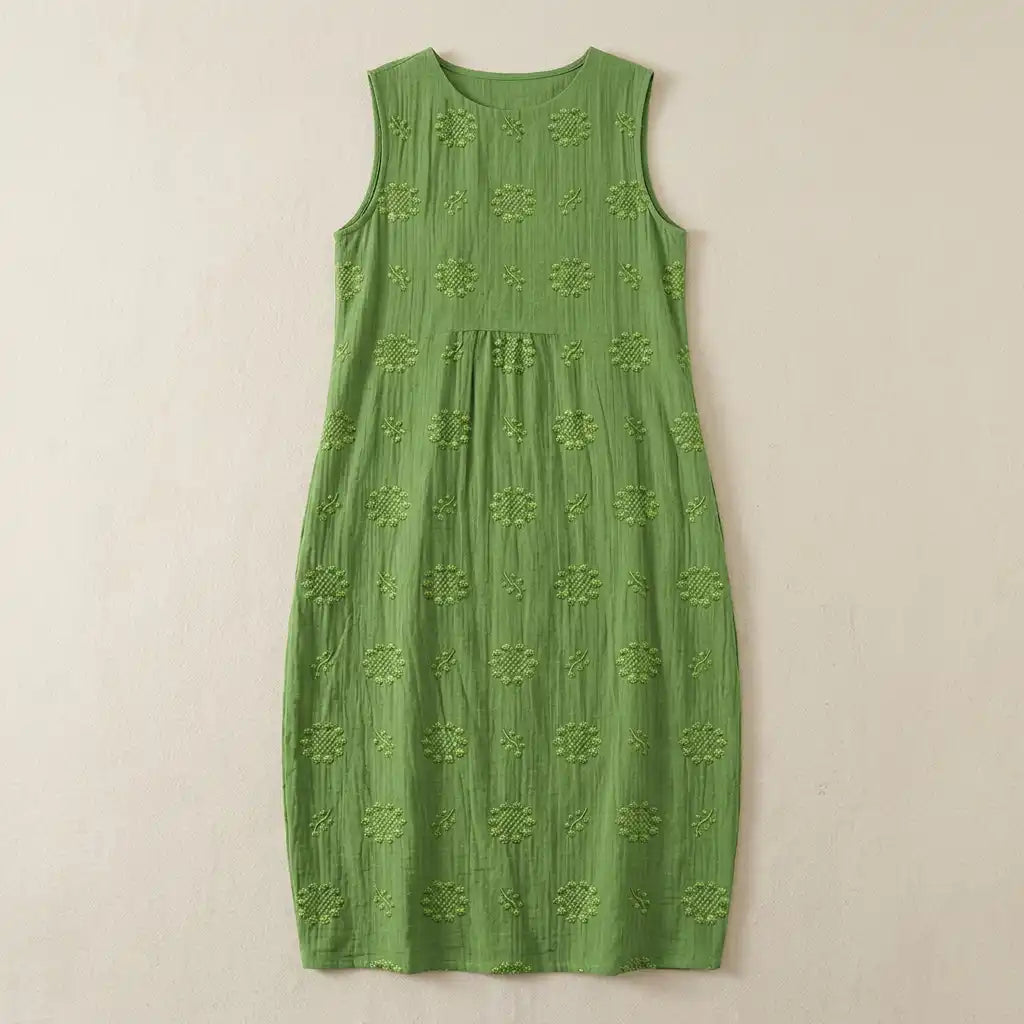Mouwloze geborduurde maxi-jurk met oversized boho-snit