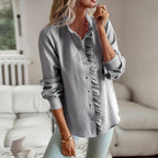 Ruffle-Collar Blouse with Button Cuffs