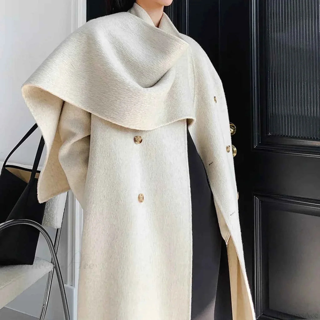 Longline Double-Breasted Brushed Coat with Turn-Down Collar