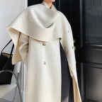 Longline Double-Breasted Brushed Coat with Turn-Down Collar
