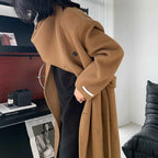 Longline Double-Breasted Brushed Coat with Turn-Down Collar