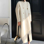 Longline Double-Breasted Brushed Coat with Turn-Down Collar