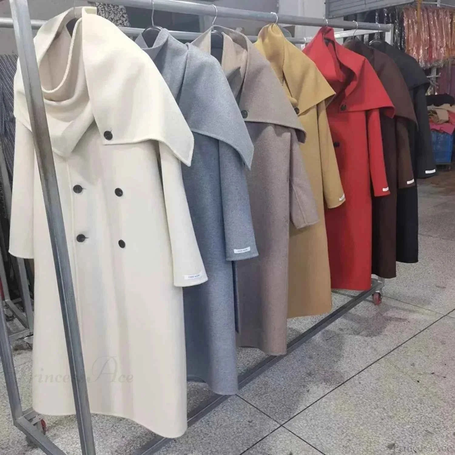 Longline Double-Breasted Brushed Coat with Turn-Down Collar