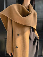 Longline Double-Breasted Brushed Coat with Turn-Down Collar