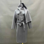 Longline Double-Breasted Brushed Coat with Turn-Down Collar