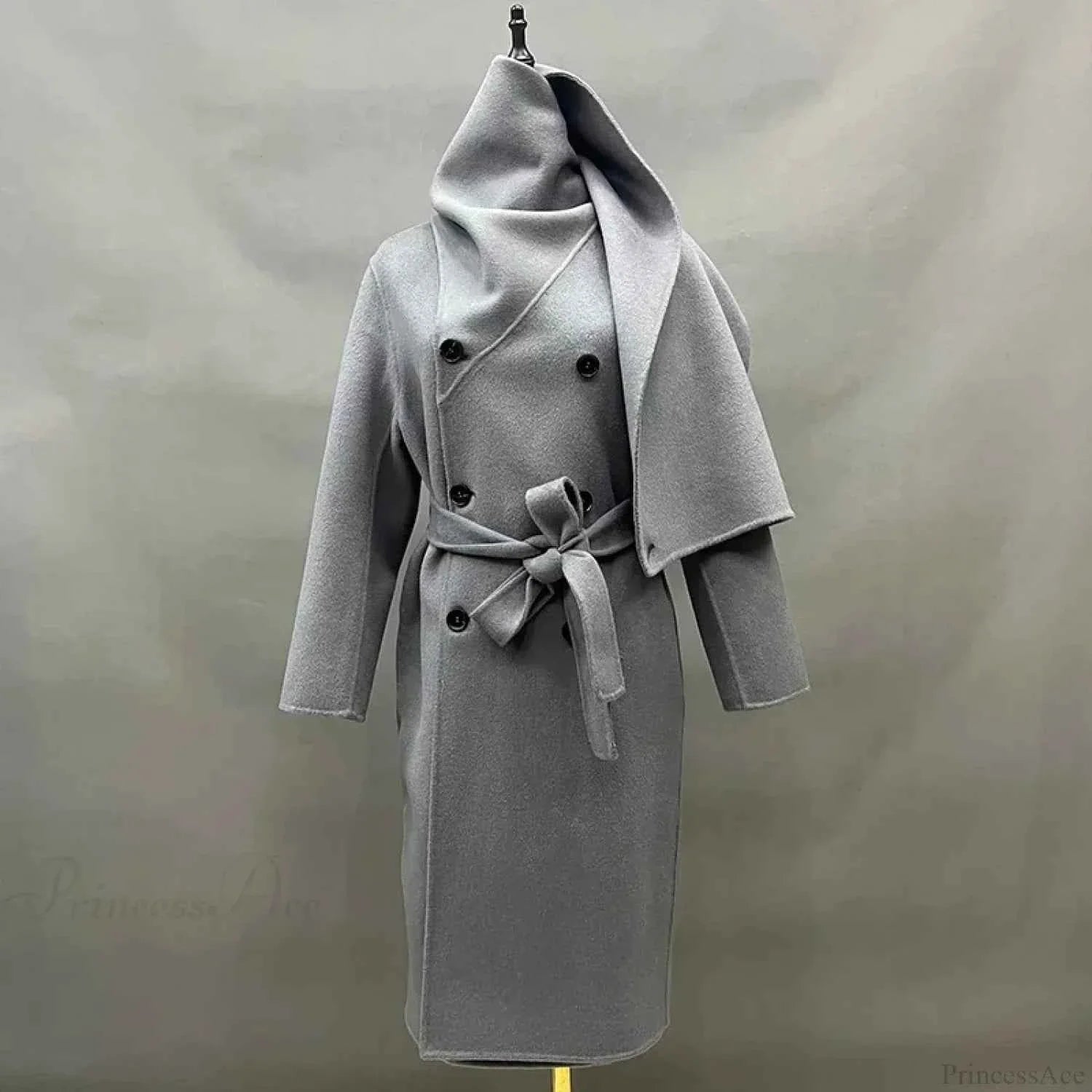 Longline Double-Breasted Brushed Coat with Turn-Down Collar