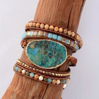 Handmade Ocean Jasper Leather Wrap Bracelet