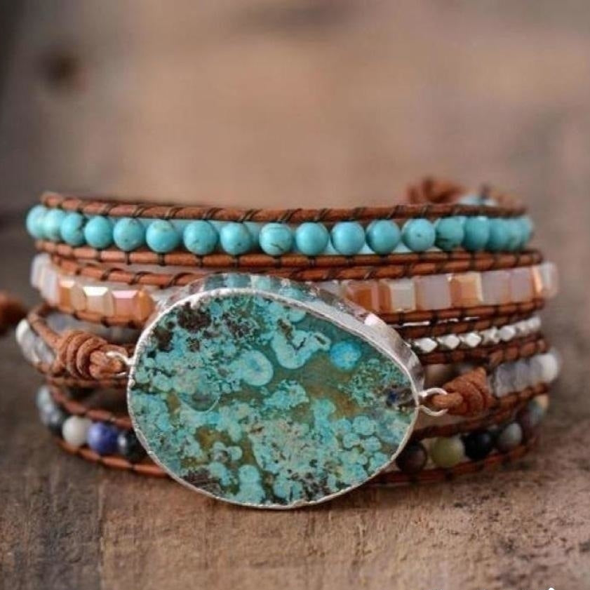 Handmade Ocean Jasper Leather Wrap Bracelet