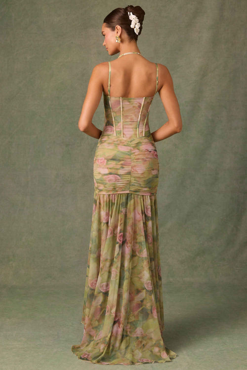 Asymmetric Bodycon Dress with Ruffle Trim and Floral Print