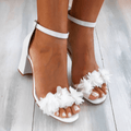 Floral Block Heel Sandals with Ankle Strap