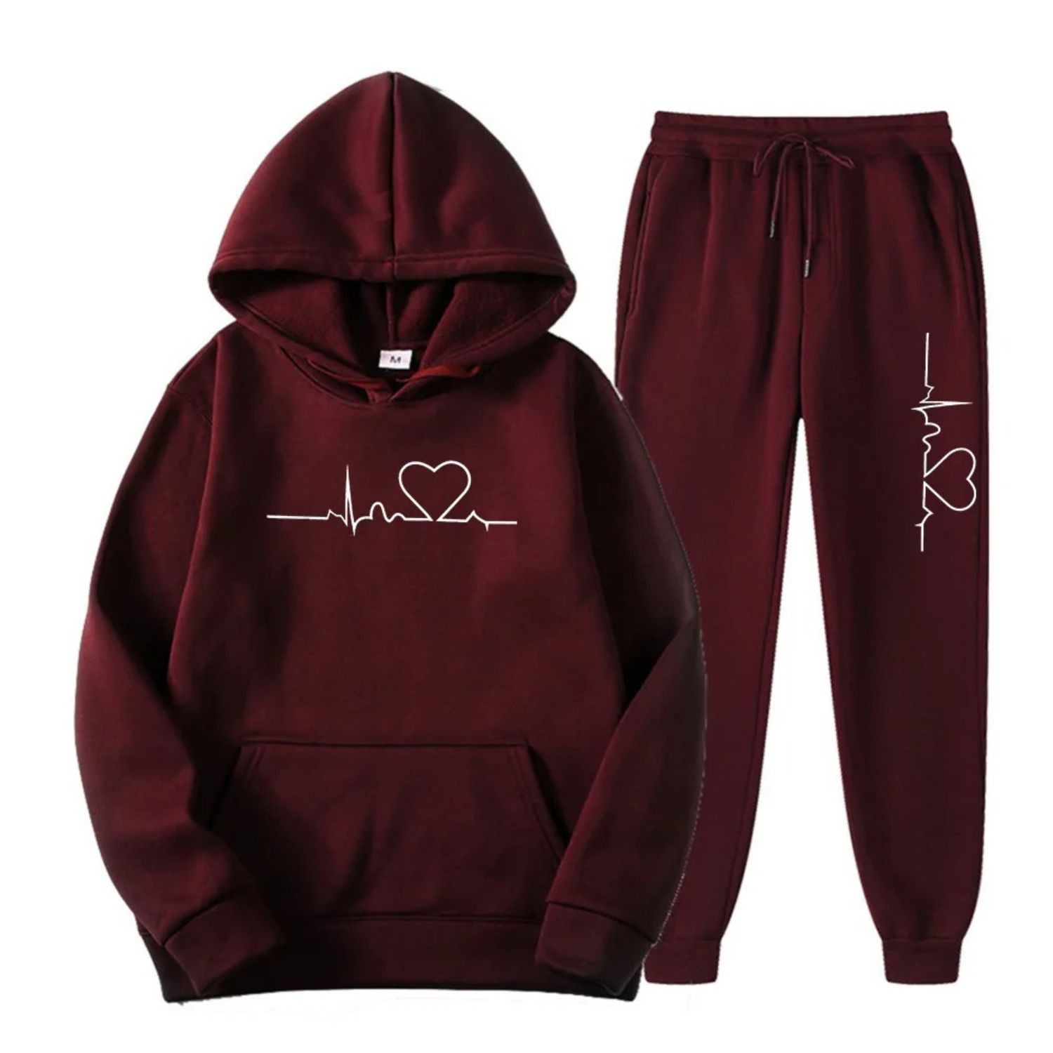 Hoodie and Jogger Loungewear Set with Heart Line Motif