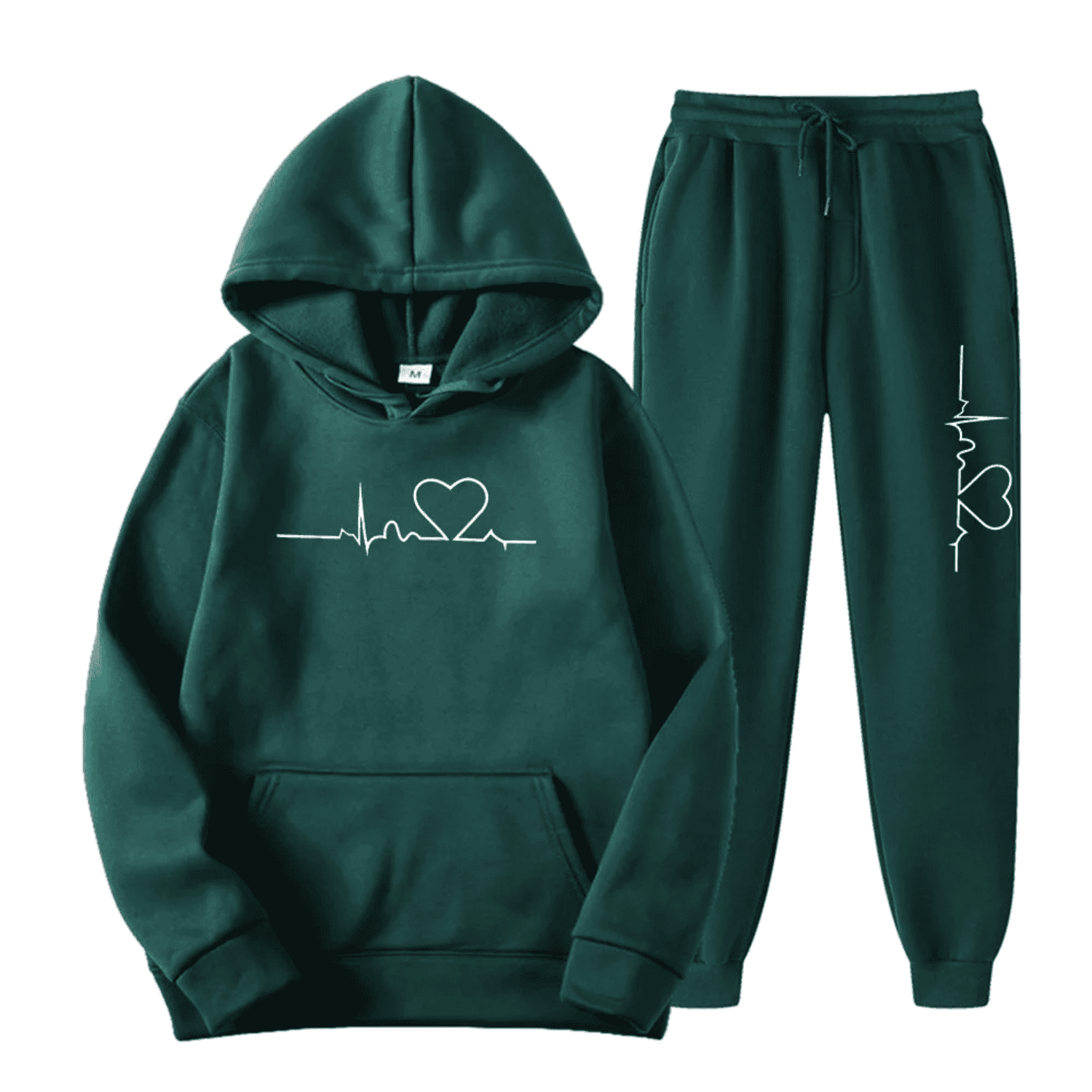 Hoodie and Jogger Loungewear Set with Heart Line Motif