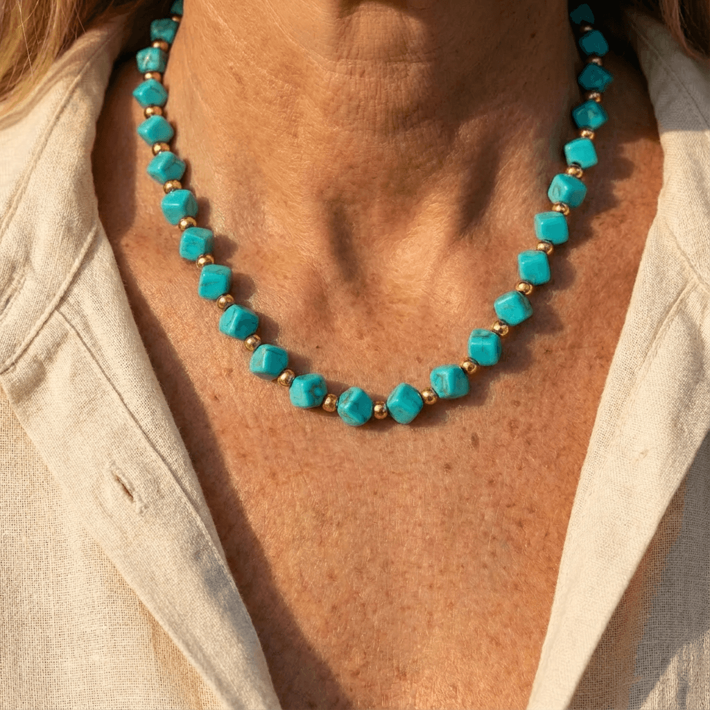 Turquoise Bead and Gold-Tone Accent Necklace