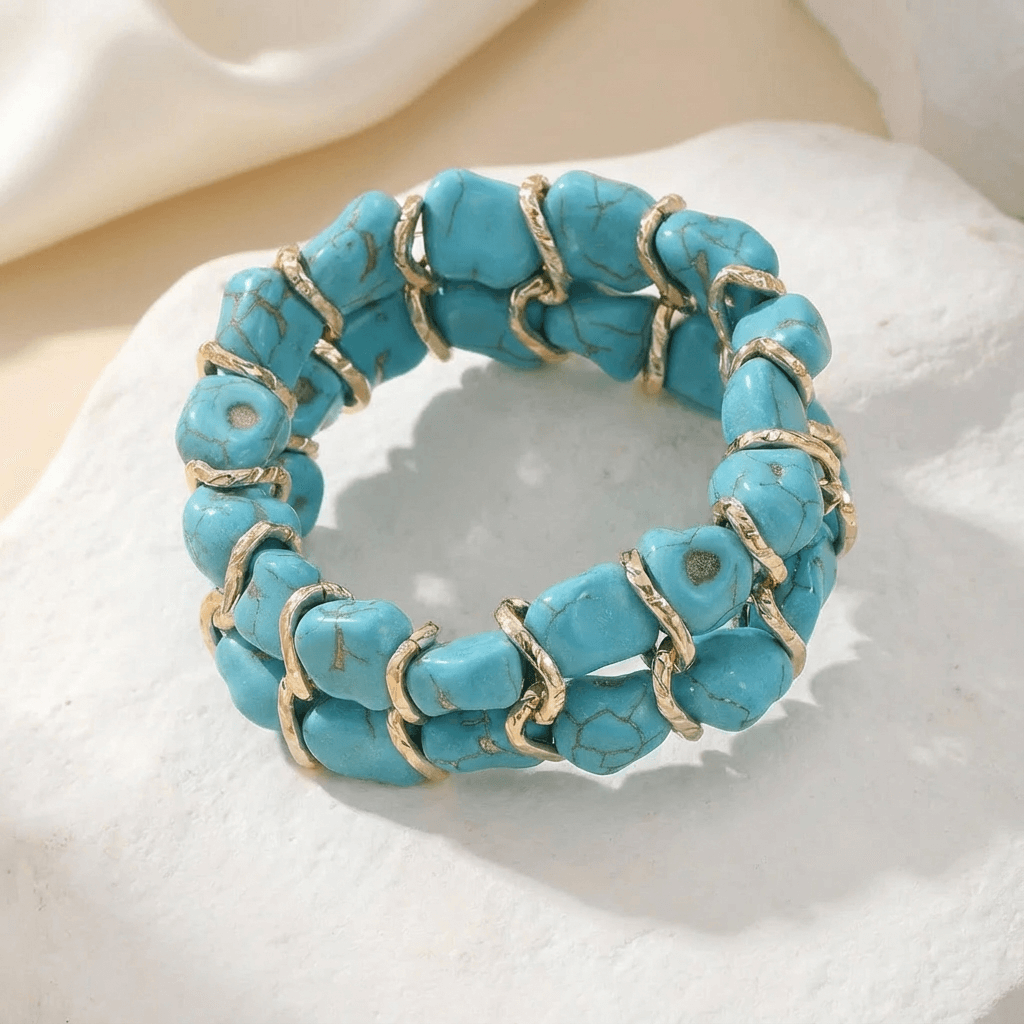 Turquoise Stone Woven Gold-Tone Bracelet