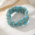 Turquoise Stone Woven Gold-Tone Bracelet
