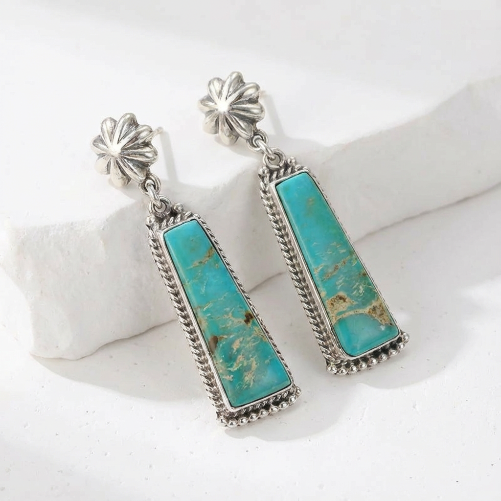 Geometric Turquoise Rectangle Drop Earrings