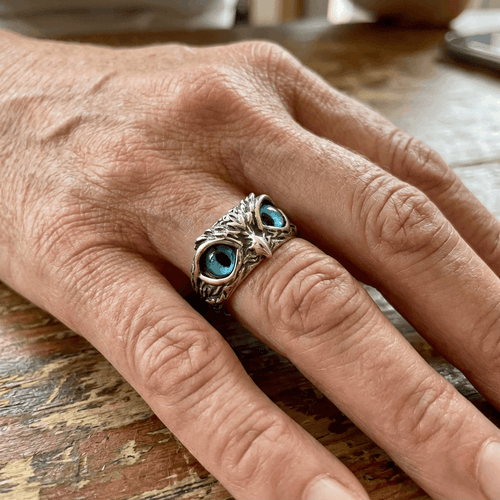 Adjustable Good Luck Owl Ring with Opal-Look Stone