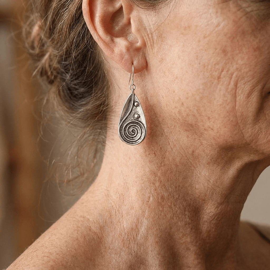 Vintage Spiral Teardrop Sun Silver-Plated Earrings