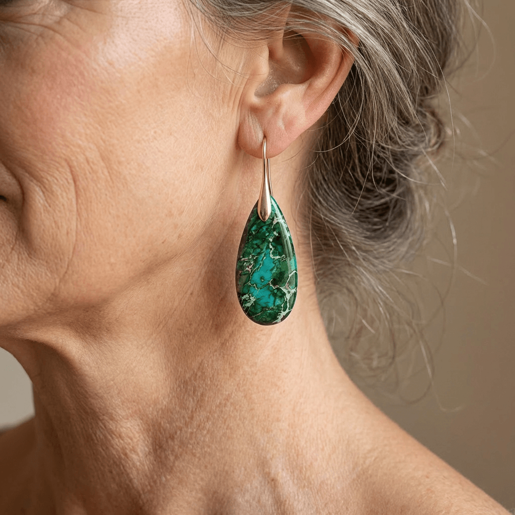 Bohemian Green Stone Teardrop Earrings
