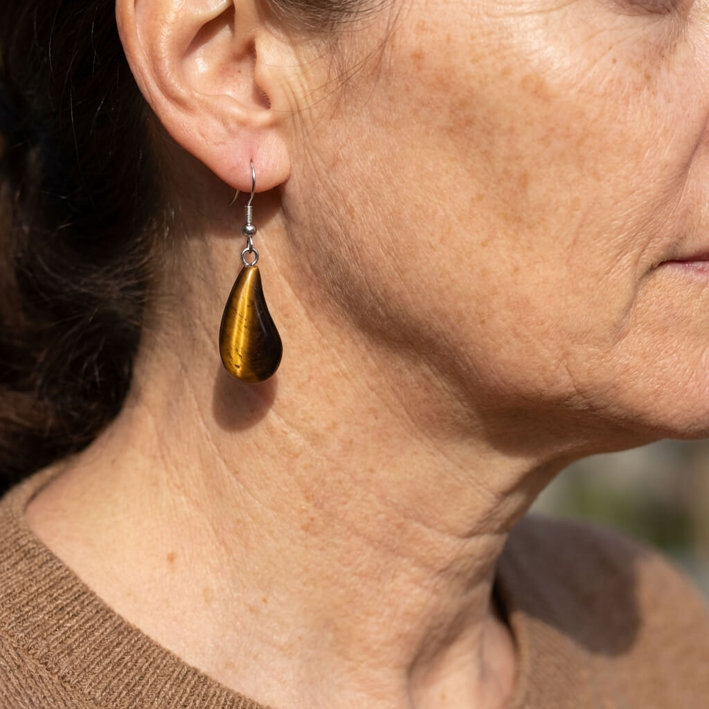 Water Drop Stone Earrings in Tiger's Eye or Quartz