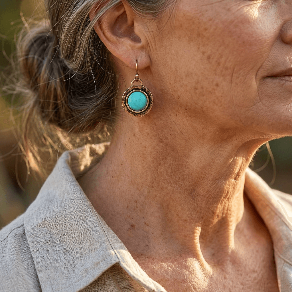 Bohemian Minimalist Round Turquoise Drop Earrings