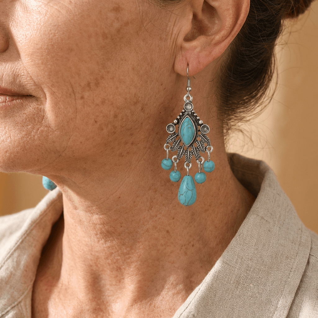 Bohemian Turquoise and Clear Drop Earrings