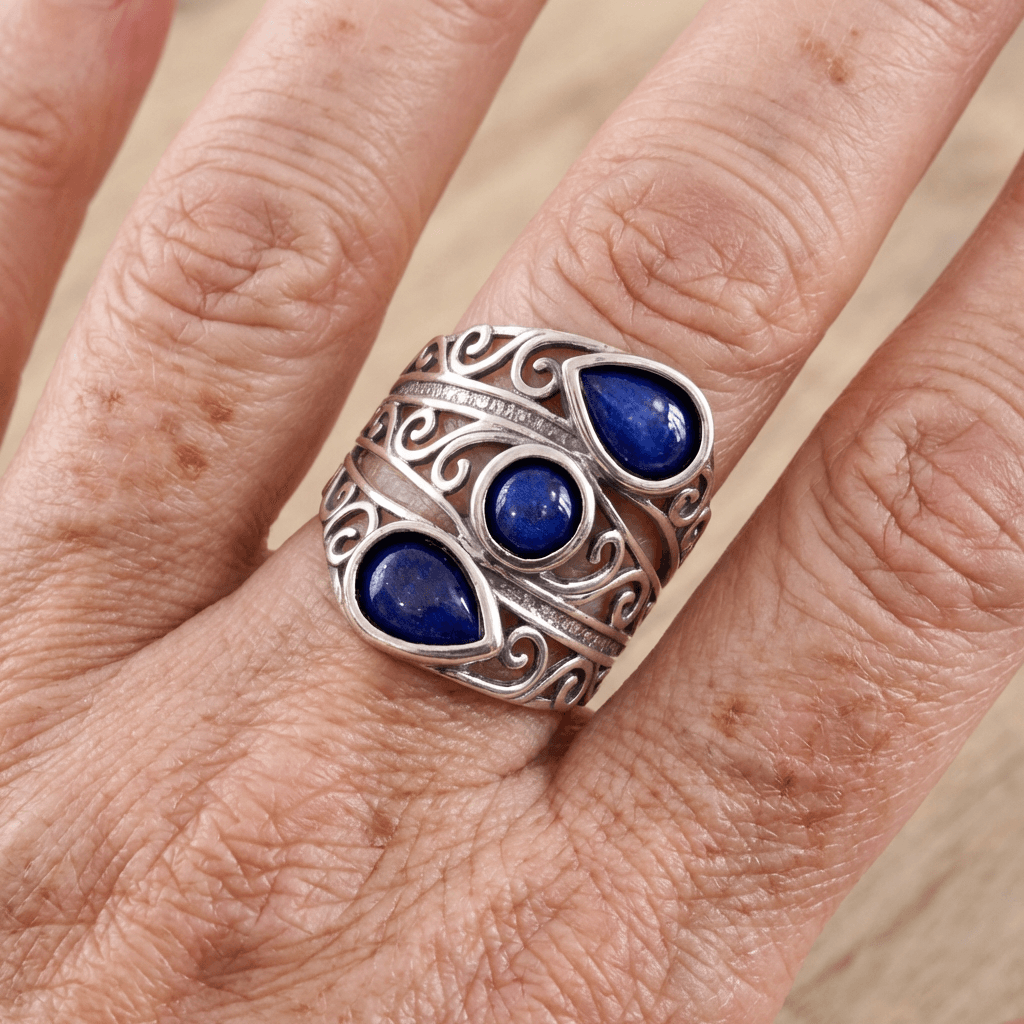 Vintage-Style Lapis Blue Zirconia Multi-Stone Wide Ring