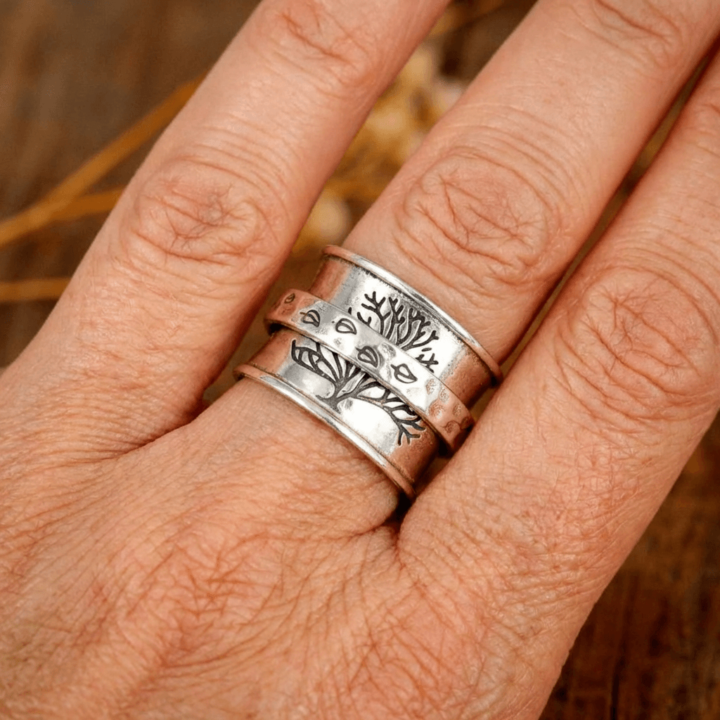 Vintage-Style Hand-Carved Tree of Life Spinner Ring