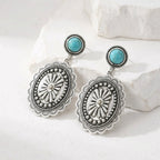 Western Boho Silver-Plated Turquoise Concho Drop Earrings