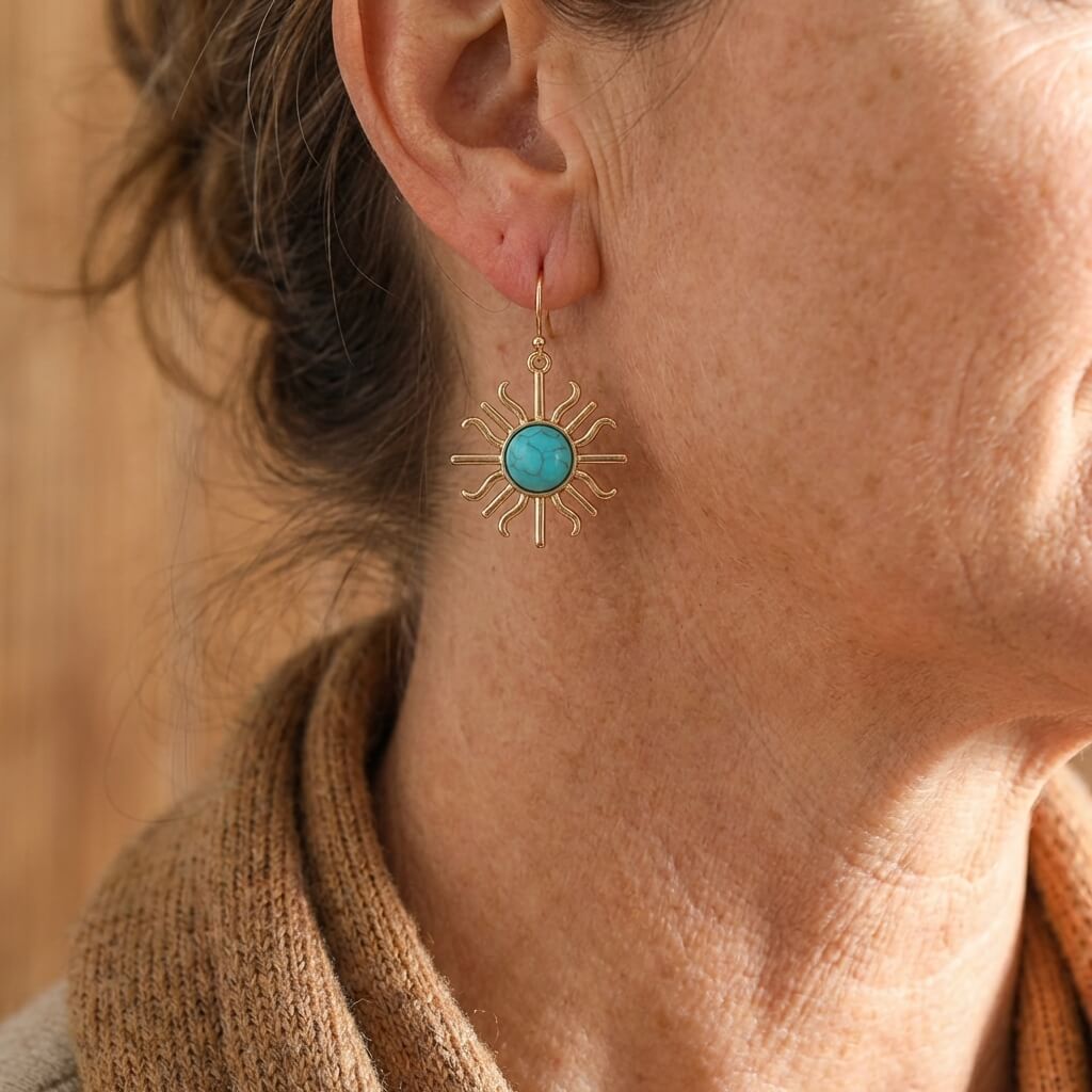Western Boho Sun Turquoise Drop Earrings