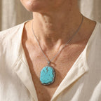 Vintage Bohemian Oval Malachite and Turquoise Pendant Necklace