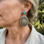 Western Boho Silver-Plated Turquoise Concho Drop Earrings