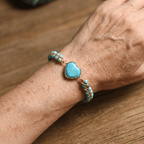 Adjustable Vintage Boho Beaded Heart Charm Bracelet