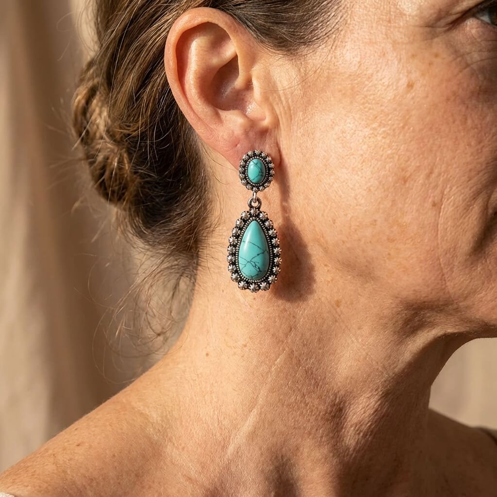 Vintage-Style Silver-Tone Turquoise Dangle Earrings