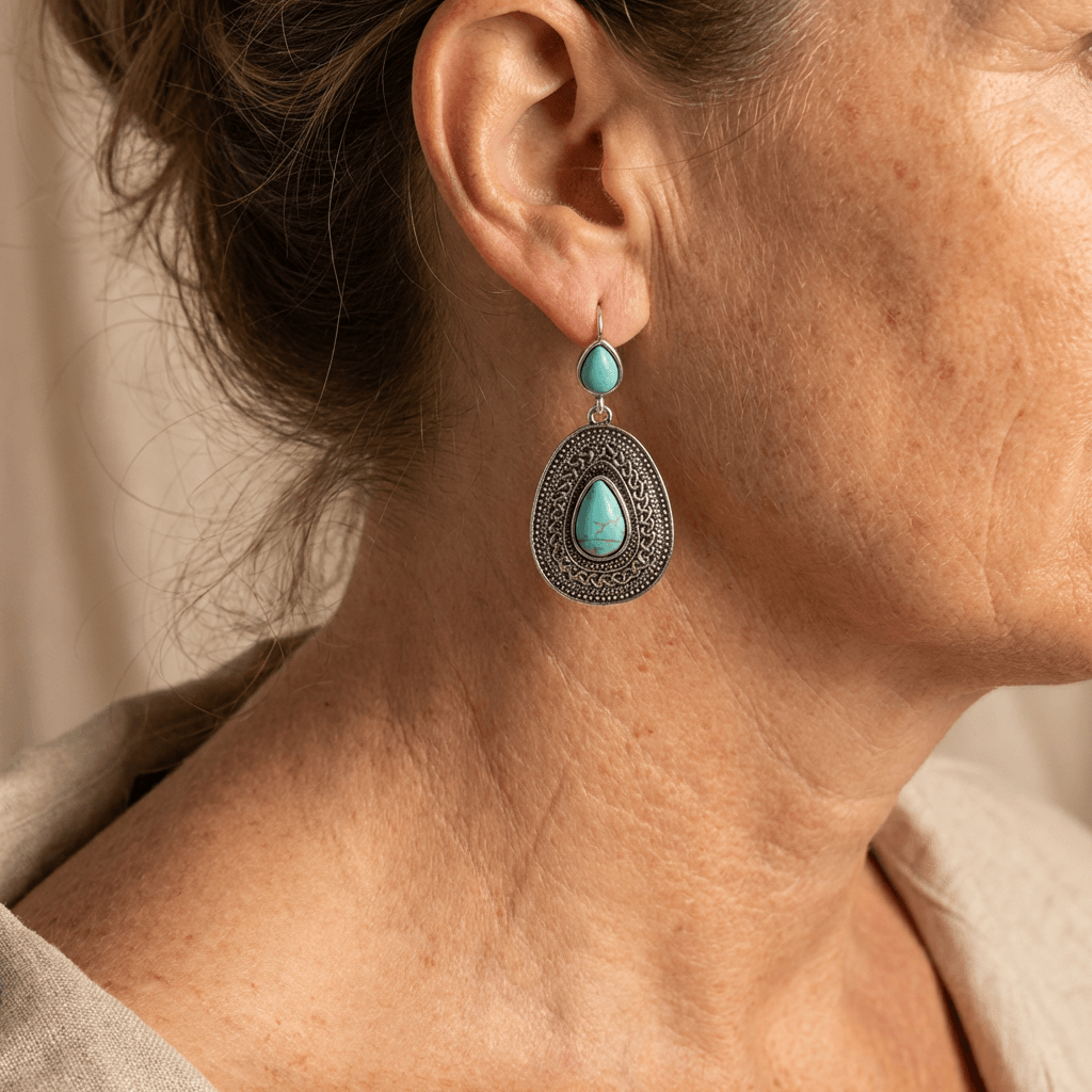 Bohemian Teardrop Turquoise Filigree Earrings