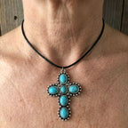 Bohemian Retro Turquoise Cross Pendant Necklace