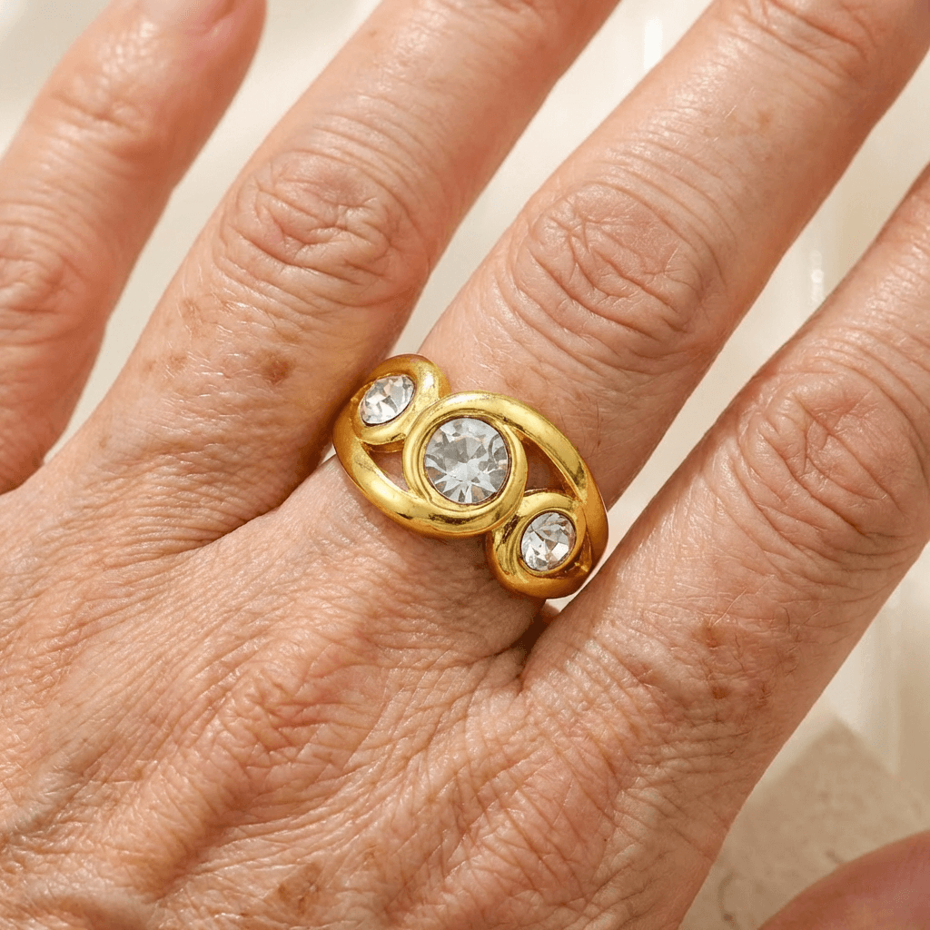 Vintage-Style Boho Inlaid Zirconia Spiral Gold-Tone Ring